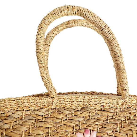 Basket weave purse floral straw hand held - Picture 3 of 8